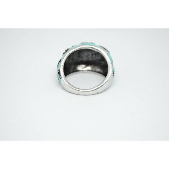 Blue Enamel Black Silver Puzzle Modernist Dome - Picture 4 of 4